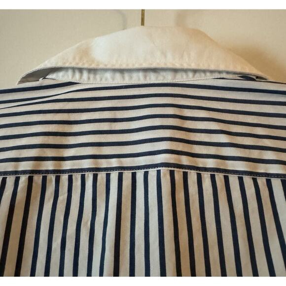 J Crew Thompson Shirtings M 15 15 1/2 80s 2 Ply Blue White Striped Men's Shirt - Picture 6 of 7